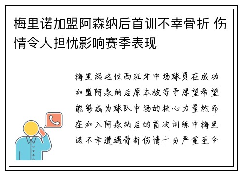 梅里诺加盟阿森纳后首训不幸骨折 伤情令人担忧影响赛季表现